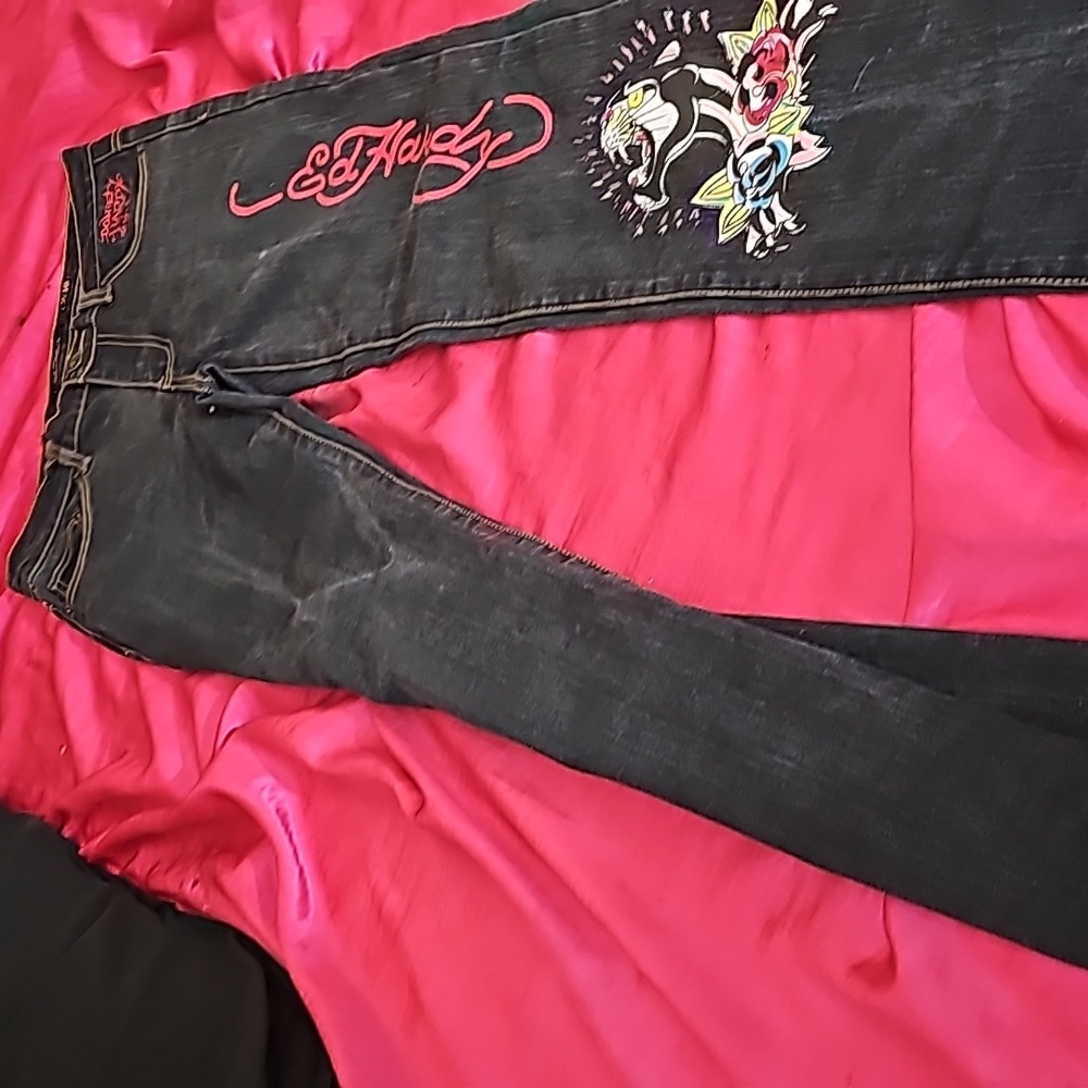 COPY - Only Warren once, Ed Hardy. Jean's with panther and flowers on the front
